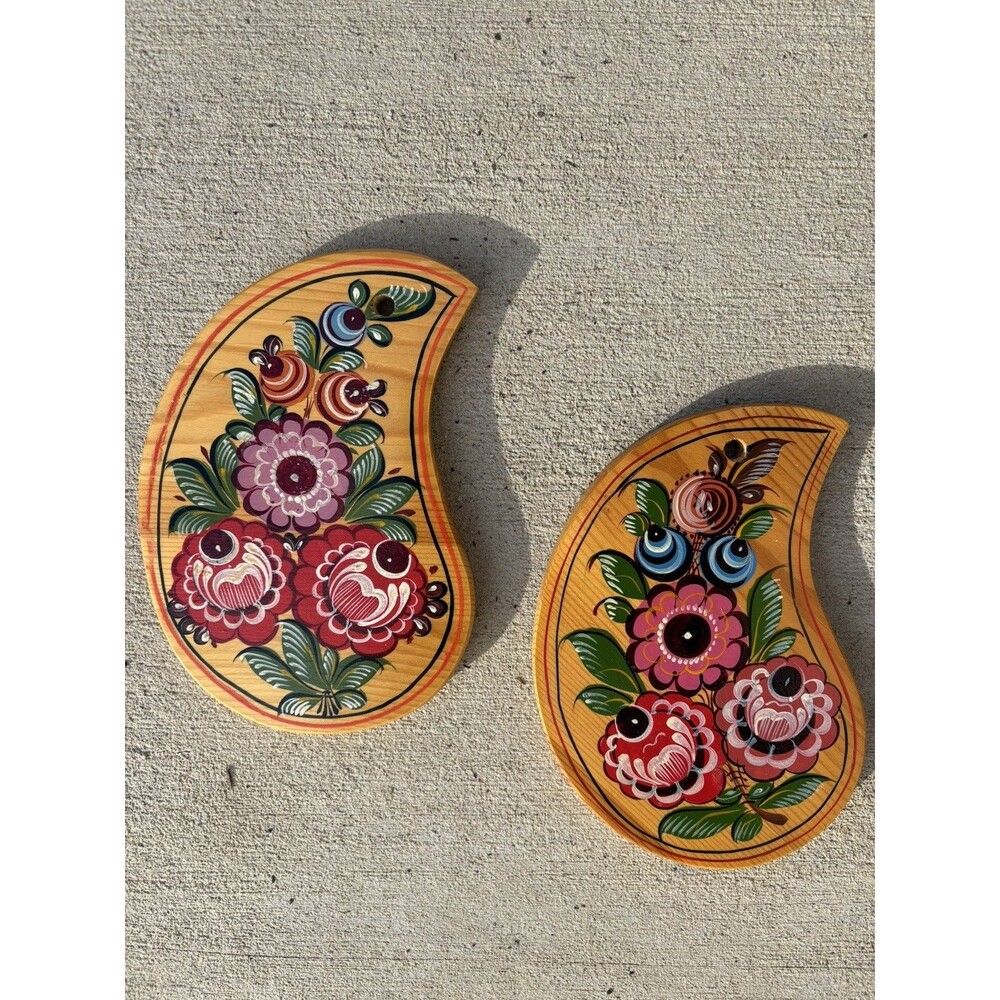 Vintage USSR  Russian Lot 2 Gorodets Handpainted Laquer Cutting Boards Wall Art